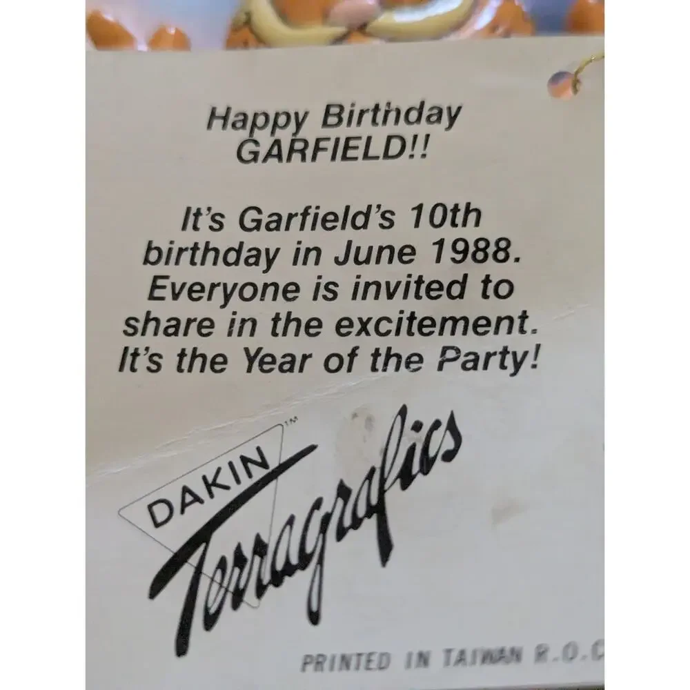 Vtg 1988 Enesco Terragraphics Garfield 10th Anniversary/Birthday Photo Frame